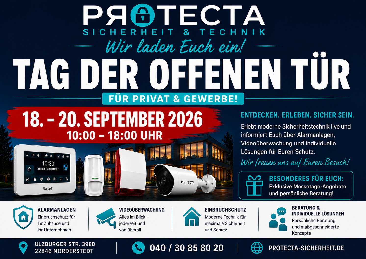 PROTECTA Tag der offenen Tür vom 18. bis 20. September 2026, 10 bis 18 Uhr, Ulzburger Straße 398d in Norderstedt